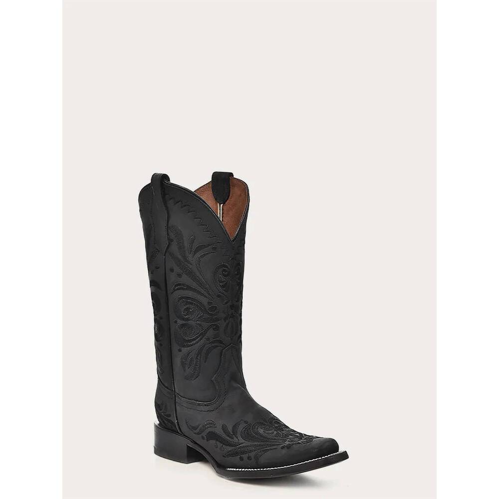 NEW CORRAL women's embroidery square toe cowboy boot in black